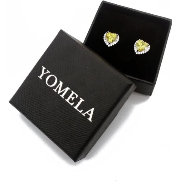 Yellow Heart Halo Stud Earrings Cubic Zirconia Simulated Diamond Jewelry - Picture 3 of 7